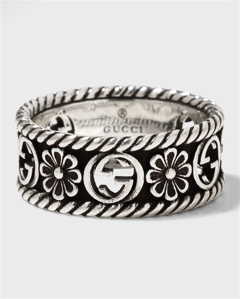 gucci silver interlocking g 6mm ring|gucci flower tuquise ring.